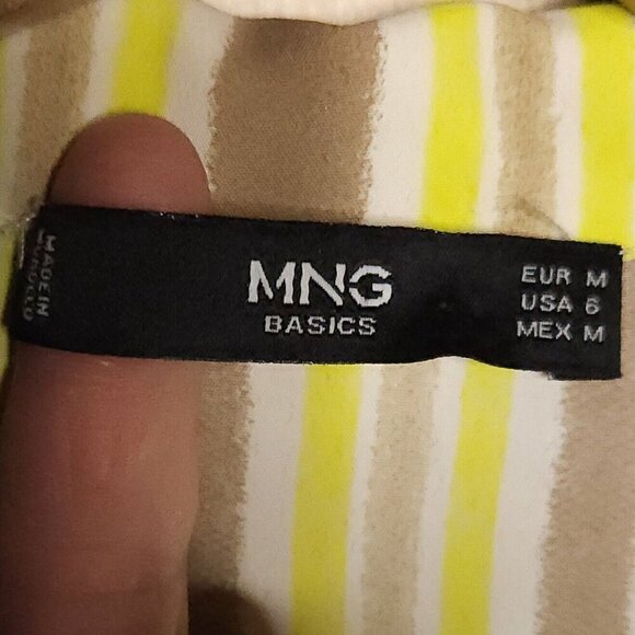 MNG Yellow Tan Striped Cropped Silky Flowy Button Down 6 - Picture 4 of 6